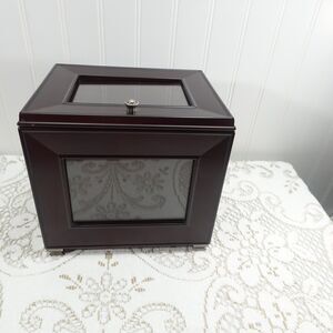 Bombay Company Wood Photo Box Organizer Dark Brown Mahogany Storage Holds